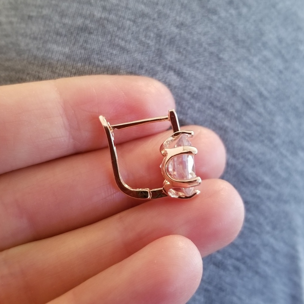 Brilliant Large CZ Rose Gold Color Earrings - Picture 4 of 6